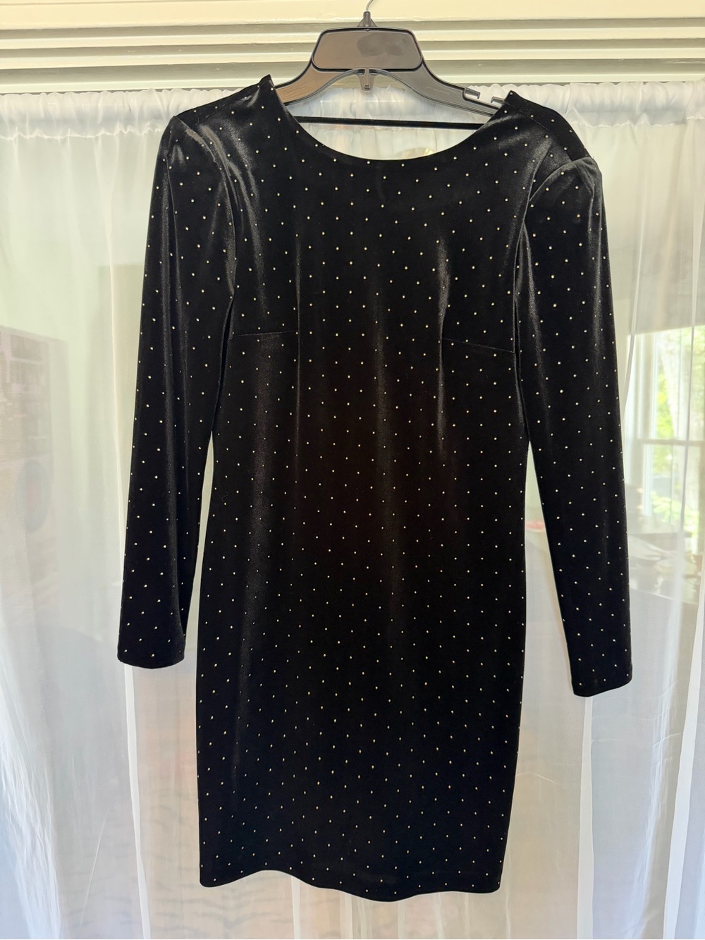 Express Like New Black Velvet Long Sleeve Studded Sheath Dress